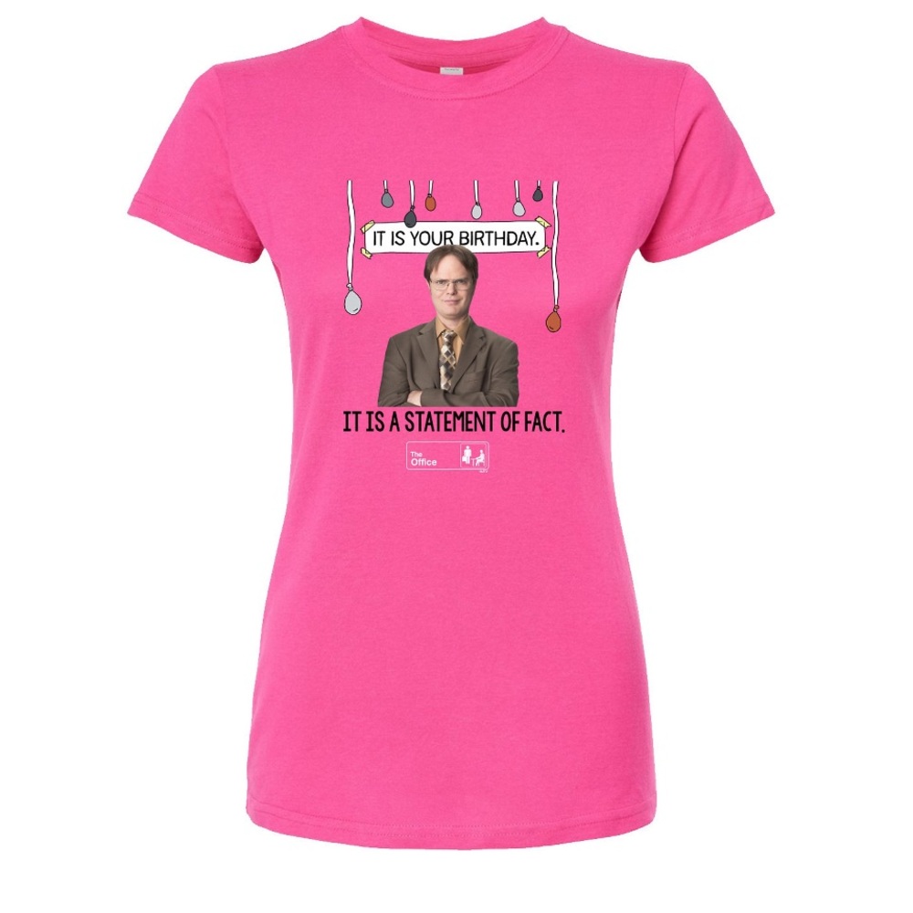 NWOT The Office Dwight Schrute juniors fitted birthday tee in pink size medium